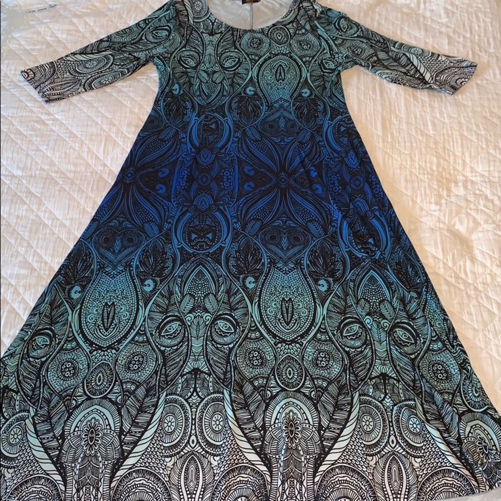 Blue, Green, and Yellow 2X Long Dress